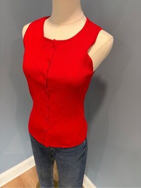 A New Day Red Ribbed Button Front Tank Top Size M Sleeveless Knit